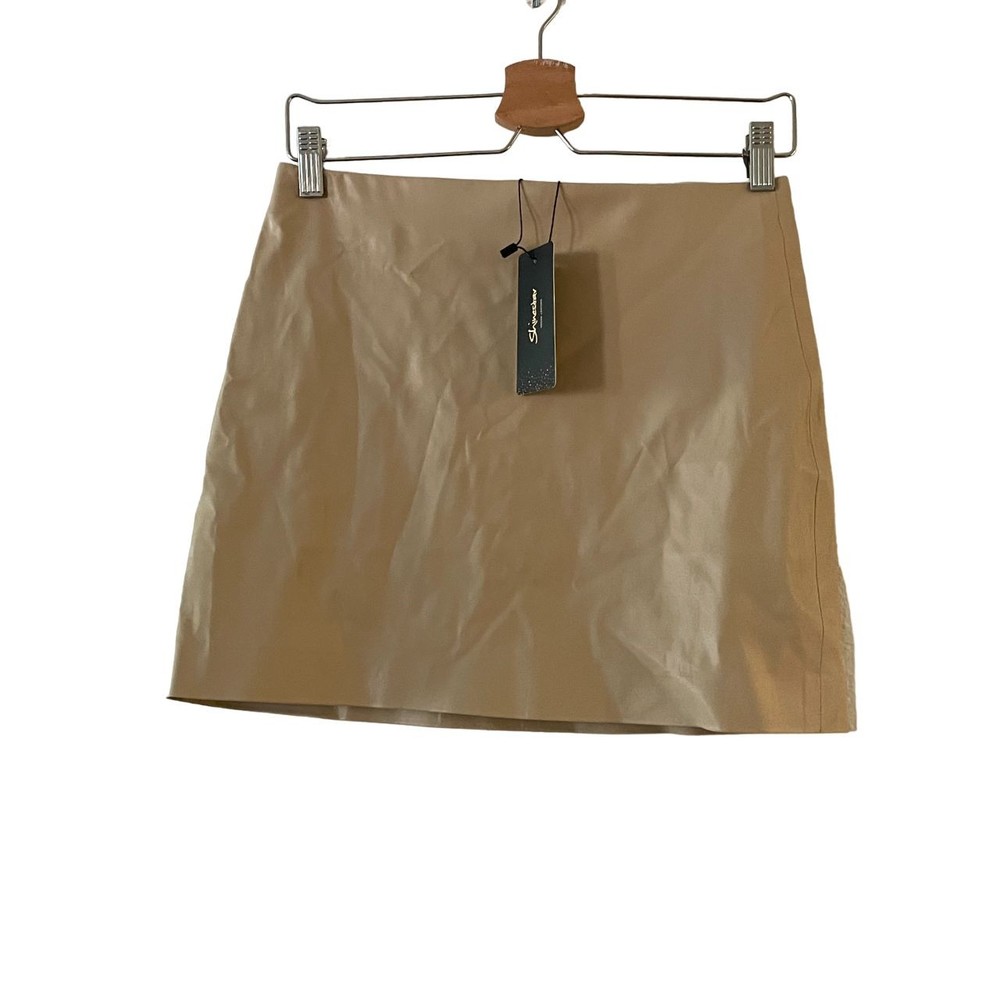 Shinestar Faux Leather Mini Skirt Size M Beige Tan Elastic Waistband Pull On NWT